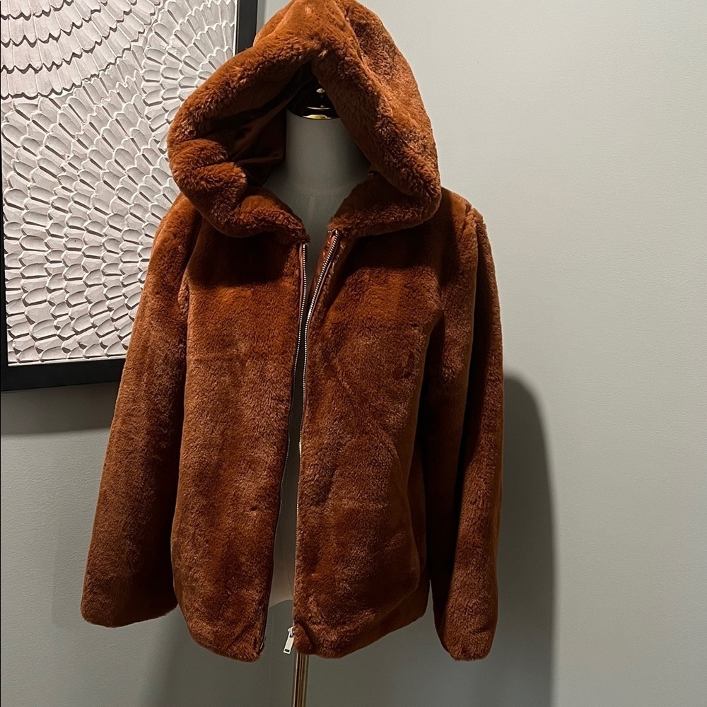 Rachel Zoe Brown Faux Fur Jacket NWOT - Picture 1 of 6